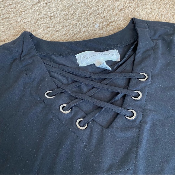 FRENCH LAUNDRY BLACK CROSS FRONT KNIT TEE SIZE SM - Picture 6 of 6